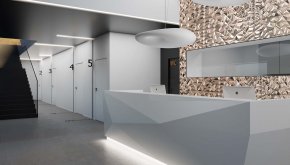 Wnętrze kliniki stomatologicznej z dominantą złota